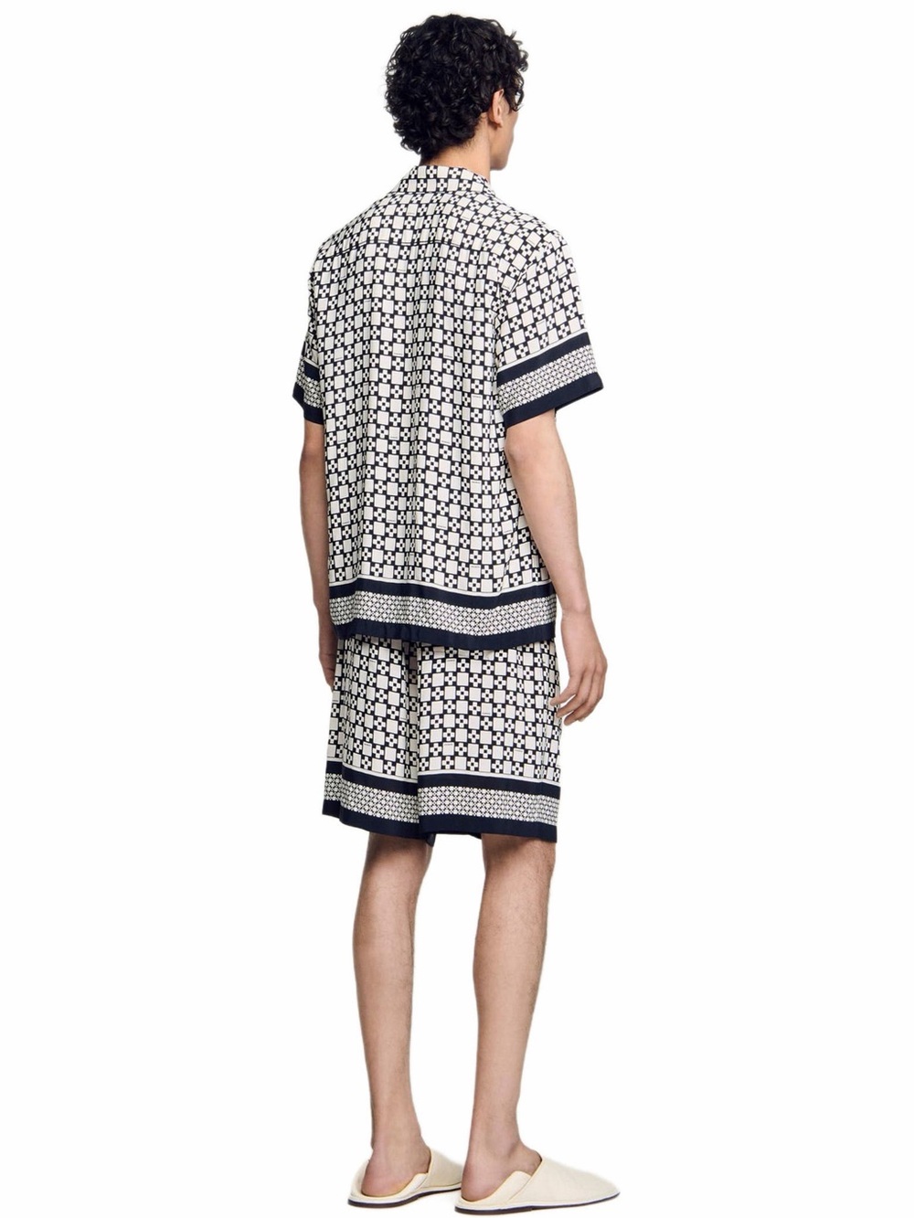 SANDRO Square Cross Motif Flowing Blouse in Black/White Size XL - Picture 5 of 11
